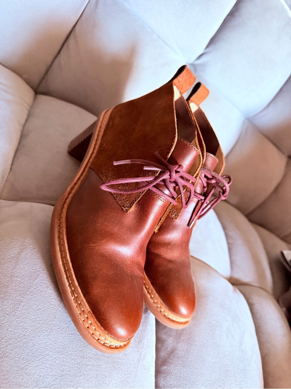 Clarks Chestnut Leather Chukka Boots with Burgundy Laces